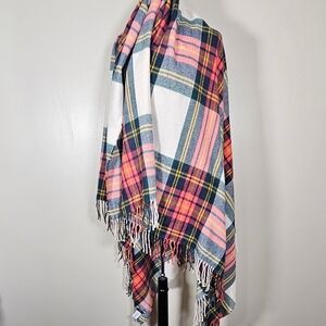 J.Crew Plaid Throw Blanket Camping Blanket Fringed Acrylic Like New